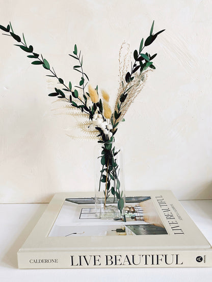 Dried Flower Arrangement in Glass Bud Vase